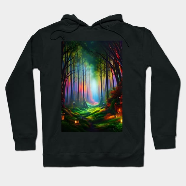 Dreamy Rainbow Colored Forest Trail - Digital AI Art Hoodie by Christine aka stine1